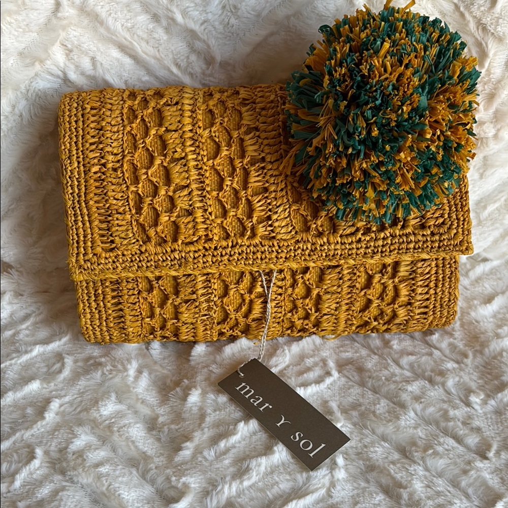 Mar Y Sol Mustard Yellow Crochet Clutch